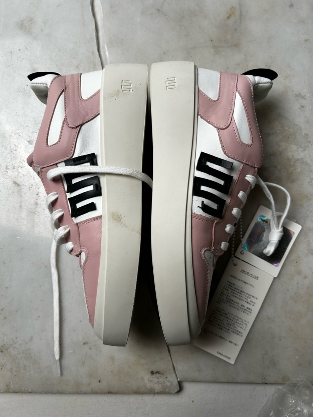 ESSE Pink & White Low-Top Leather Sneakers made in Italy - Picture 2 of 7